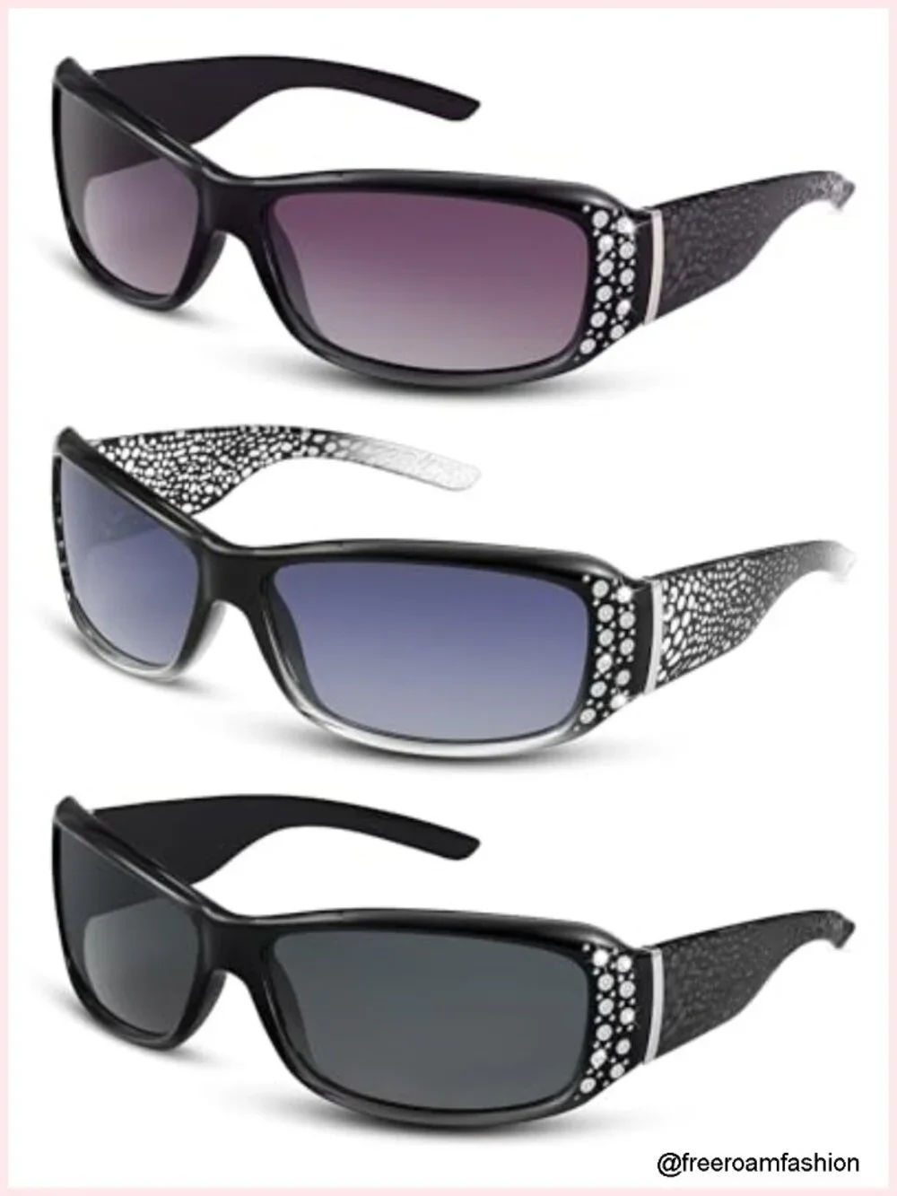3 Pairs Rhinestone Oversized Wrap Around Sunglasses Retro Crystal Vintage Bling